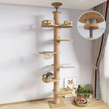 Высококачественная современная когтеточка для кошек из натурального дерева от пола до потолка, дом-башня из высокого кошачьего дерева