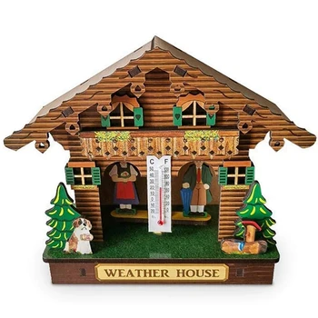 2X Погодный домик Лесной погодный домик с мужчиной и женщиной деревянное шале барометр термометр И гигрометр