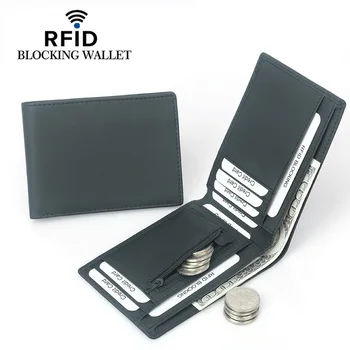 Мужской кошелек из натуральной кожи с блокировкой RFID, держатели кредитных карт, карман для монет, деловой мужской короткий кошелек, высококачественные подарочные кошельки