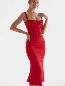 Красивое Элегантное Роскошное Красное облегающее платье со шнуровкой Mermaid 2023 Для женщин с длинным Регулируемым Рыбьим хвостом высокого качества Vestidos