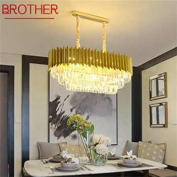 BROTHER Gold Роскошная Люстра Лампа Постмодернистский прямоугольник Подвесные светильники Home LED для гостиной Столовой