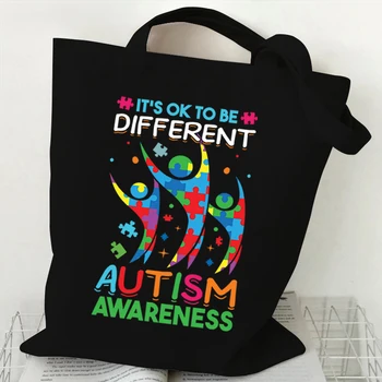 Женские сумки для покупок с аутизмом, винтажные Женские мужские сумки на плечо с аутизмом, мультяшные люди с аутизмом, женские складные сумки