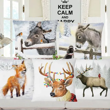 Счастливого Рождества, ослик, лиса, животные-олени, чехлы для подушек, декоративные подушки в виде снежного цветка для дивана 45X45 см