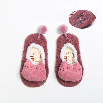 Зимние детские носки из кораллового флиса с героями мультфильмов, толстые теплые носки с животными, нескользящие, для мальчиков и девочек, для новорожденных от 1 до 3 5 лет