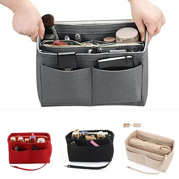 Фирменный органайзер для макияжа, войлочная сумка-вкладыш для сумочки, внутренний кошелек, портативная косметичка, подходит для различных функциональных сумок для хранения