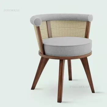 Современные обеденные стулья из ротанговой ткани со спинкой для отдыха Минималистичный обеденный стул из массива дерева для семейного кабинета Sandalye Предметы домашнего обихода