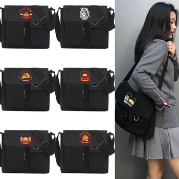 Черные сумки через плечо, женские дизайнерские карманы, холщовая сумка большой емкости, Темная модная ретро-сумка через плечо, унисекс, BF, Японский стиль