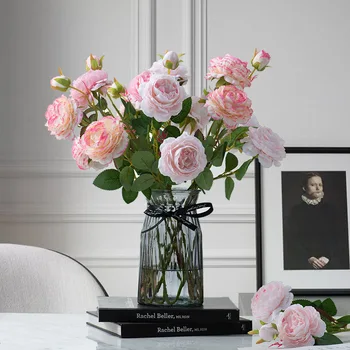 61 см Искусственный Пион с 3 головками Западная роза Свадебное украшение Реквизит для фотосъемки Цветы Пиона