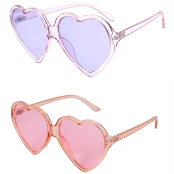 2X Винтажные очки 90-х, модные большие женские ретро-солнцезащитные очки в форме сердца, милые очки для любви (розовые и фиолетовые)