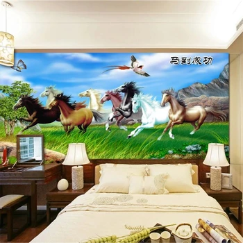 Пользовательские обои 3d фрески лошадь к успеху восемь лошадей Китайская классическая гостиная ТВ фон настенная живопись 3d обои