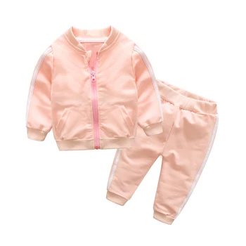 Одежда для маленьких девочек осенняя модная хлопковая однотонная куртка на молнии с длинным рукавом + брюки, спортивный костюм из 2 предметов, комплект одежды для маленьких мальчиков