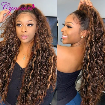 Cynosure HD Прозрачные парики из человеческих волос на кружеве для женщин, Т-образная часть с эффектом омбре, Бразильские парики с волнистыми волосами на кружеве