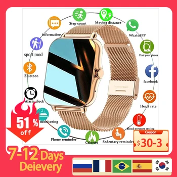 Умные часы для мужчин и женщин, водонепроницаемые спортивные часы, фитнес-шагомер, мониторинг сердечного ритма, браслет для звонков с сенсорным экраном для Xiaomi