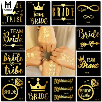 Команда невесты, позолоченные наклейки с татуировками, Свадебные наклейки с татуировками для одиночных вечеринок, наклейки с татуировками для подружек невесты