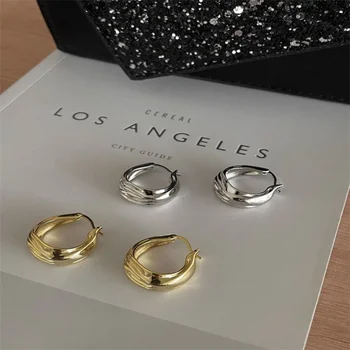 Модные геометрические Металлические Круглые серьги-кольца Золотого, серебряного цвета, Минималистичные Корейские серьги Для женщин, Подарки для девочек, ювелирные изделия для путешествий
