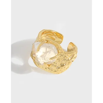 MLKENLY Легкий роскошный дизайн неправильной формы кристалл открытое кольцо тяжелая складка текстура кольцо стерлингового серебра S925 женские ювелирные изделия подарки