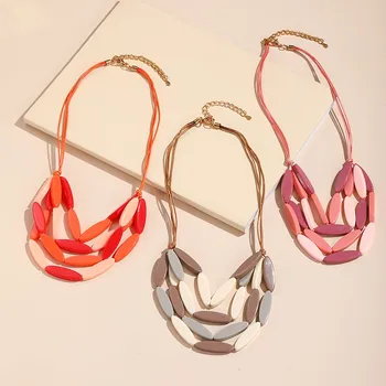 Трендовые Красочные многослойные ожерелья-цепочки, модные женские 2023, ожерелье из смолы с длинной веревкой, летние украшения для путешествий для девочек