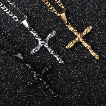 Уникальное ожерелье с подвеской в виде креста для мужчин и мальчиков, ожерелье с кубинской цепочкой из нержавеющей стали, подарок для мужчин в стиле хип-хоп, ювелирные изделия для мужчин DKP679