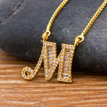 AIBEF Высококачественное Ожерелье с начальным именем Золотого цвета, 26 букв, подвески-шармы, ювелирная цепочка из меди Micro Pave CZ, ювелирный подарок для женщин