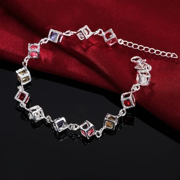 Модный браслет-цепочка в виде кубика для женщин, 925 Пробы, Серебряный браслет-талисман с цирконием, Винтажные украшения для вечеринки, Рождество