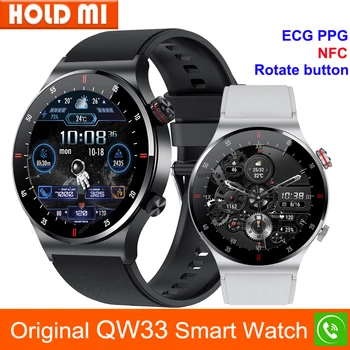 QW33 Смарт-часы мужские Bluetooth Вызов NFC ЭКГ + PPG Монитор артериального давления Кнопка поворота Спортивные Фитнес-умные часы для Android IOS