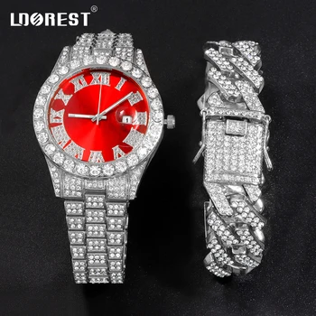 Мужские часы Iced Out с кубинским звеном длиной 20 мм, браслет-цепочка, ожерелье для женщин, Мужское ожерелье для хип-хоп-рэперов, набор украшений для подарков