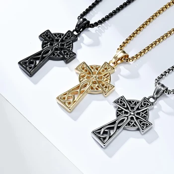 Готический крест из нержавеющей стали, Кельтский треугольный узел, Подвеска в виде Викинга, ожерелье, Ювелирный подарок для него с цепочкой
