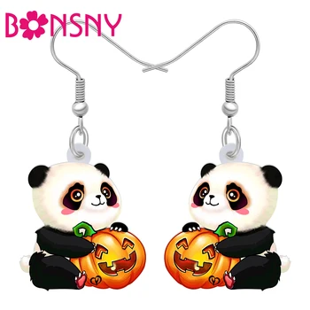 Акриловые украшения Bonsny для Хэллоуина, лампа в виде тыквы, серьги с пандами, милые животные, висячие подвески для подростков, женские модные ювелирные изделия, подвески-талисманы