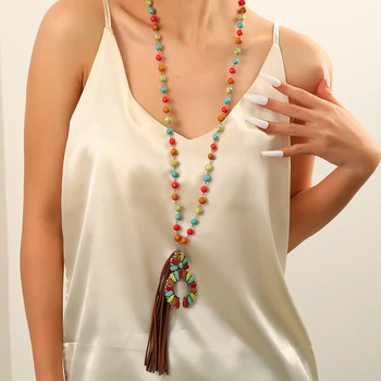 Индивидуальность Мода Бирюзовый Бисер Эмаль Красочный Цветок Кулон Ожерелье Для Женщин Ожерелье в Богемном этническом стиле Ювелирные изделия