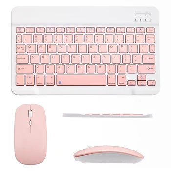 Портативная мини-клавиатура Bluetooth и комбинированная мышь для планшета iPhone Android, беспроводная клавиатура для iPad iOS, милая розовая клавиатура