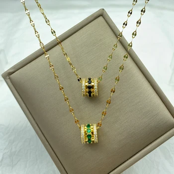 Черно-зеленые Цирконы, ожерелье с подвеской для женщин, Подарки, Ожерелье из нержавеющей стали, Новые Элегантные Корейские модные украшения