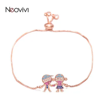 Neovivi Pave Красочные браслеты с подвесками для мальчиков и девочек из CZ для влюбленной пары, Регулируемая цепочка, Браслет 