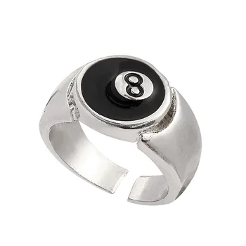 Бильярдный номер в стиле панк, Черные Регулируемые кольца с 8 отверстиями, кольца из металлического сплава, модные украшения в стиле хип-хоп-рок для женщин и мужчин