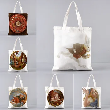 Покупательница Алиса Сад С принтом в Стране Чудес, сумка-тоут, женская сумка-шоппер в стиле Харадзюку, сумка для покупок на плечо для девочек, Женская холщовая сумка