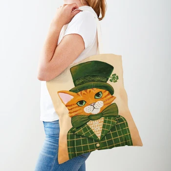 Женские сумки для покупок Coffee Cat, женская сумка для покупок, двусторонняя складная многоразовая холщовая сумка-тоут с мультяшными животными