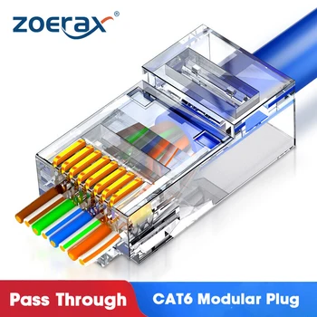 ZoeRax Cat6 CAT5e Проходят Через Модульные Штекерные Сетевые Разъемы RJ45 UTP 15μ С Позолоченным Концом с отверстием 1,1 мм для кабеля Ethernet