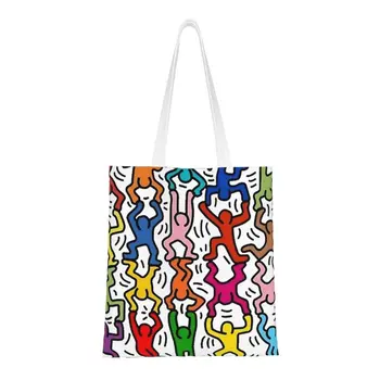 Сумка для покупок в стиле поп-арт, женская холщовая сумка через плечо, моющаяся сумка для покупок в стиле поп-граффити Haring Keiths