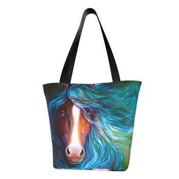 Blue Moon Dust сумки для покупок в стиле конного искусства, сумки для покупок, женские сумки для покупок с животными, холщовые сумки для покупок, сумки большой емкости