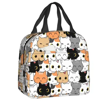 Милый котенок, каракули, Изолированная сумка для ланча для женщин, герметичная, с забавным мультяшным термоохладителем, сумка для ланча для детей, школьников