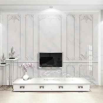Фото на заказ, современные Европейские обои из серого белого мрамора с 3D-резьбой, Спальня, гостиная, диван, фон для телевизора, Настенное покрытие