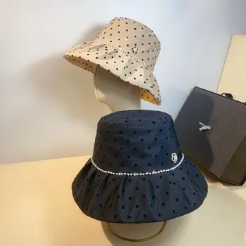 Весенняя дизайнерская жемчужная цепочка, Маленький Ароматный ветер, рыбацкая шляпа, Ледяной шелк, хлопковый зонт, солнцезащитная шляпа, Круглая шляпа в горошек