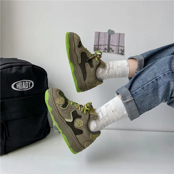 Повседневные черные кроссовки Женская обувь на платформе Новинка 2023 года зеленого цвета Женские кроссовки Японская Удобная Элегантная спортивная обувь для женщин
