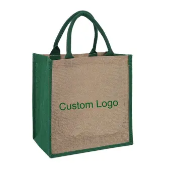 100 шт./лот Модные Прочные джутовые хозяйственные сумки с индивидуальным логотипом, розничная бутиковая упаковка, Многоразовая эко-сумка из мешковины