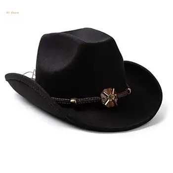 Ветрозащитные однотонные фетровые шляпы для женщин и мужчин, Ковбойская шляпа из плотной ткани с декоративной веревкой, фетровая шляпа в стиле Вестерн Джаз