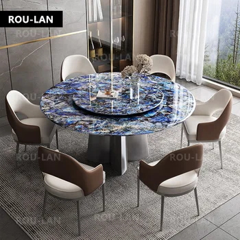 Обеденный стол из супер хрустального камня, легкий, роскошный, вилла высокого класса, мраморный круглый стол, каменная плита, домашний обеденный стол с поворотным столом
