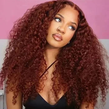 Красновато-коричневый 360 Кружевной фронтальный парик Джерри Керли 360 Полностью кружевных париков из человеческих волос для женщин, кудрявые прозрачные кружевные парики 13X6 HD