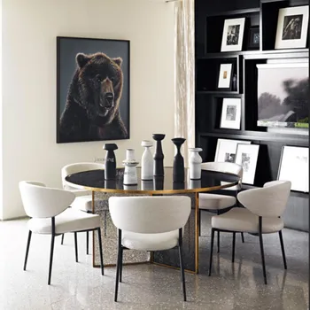 Обеденный стул Современная минималистичная Домашняя Кухонная мебель Nordic Restaurant Leisure Креативный стул со спинкой из кованого железа FOSUHOUSE