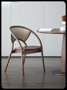 Обеденный стул Бытовое Кожаное кресло с подлокотниками из массива дерева, современный минималистичный Стул старшего дизайнера, мебель для дома