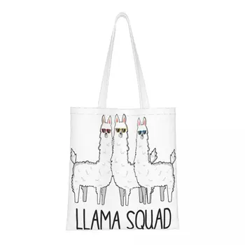 Забавные милые сумки на плечо из альпаки из отряда лам, женские холщовые сумки для покупок, эстетичная сумка для животных большой емкости, холщовая сумка