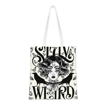 Многоразовая сумка для покупок Stay Weird, женская холщовая сумка-тоут, портативные сумки для покупок в продуктовых магазинах 